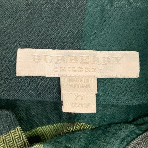Burberry Kids Plaid Long Sleeve Button Up Shirt Green Grey Yellow Check Boys 7Y - Picture 9 of 16